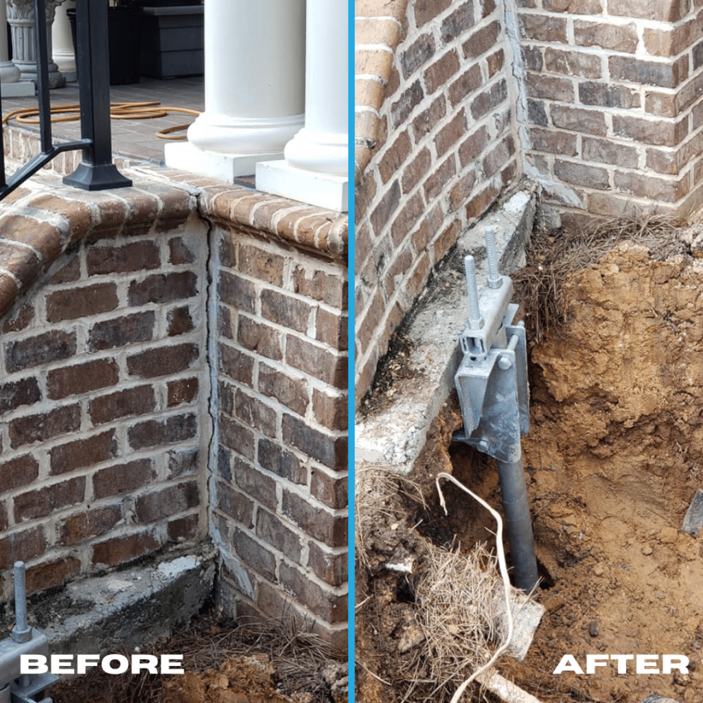 Before and after of settling porch stairs repair